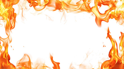 Hot orange and yellow fire flames border frame surrounding isolated on white or transparent background with copy space for text.
