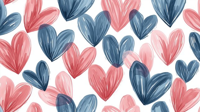 Seamless pattern of multiple heart-shaped illustrations in different colors. the hearts are arranged in a repeating pattern on a white background.