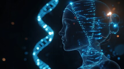 A virtual AI assistant projects a 3D holographic double helix, guiding doctors through a genetic diagnosis process