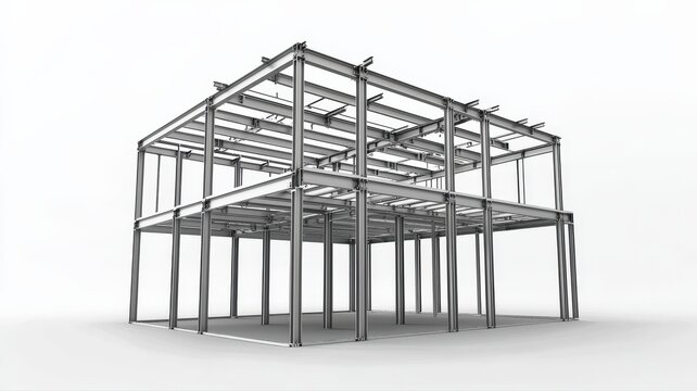 Simple illustration of a house’s structural framework made of steel beams, highlighting modern construction methods and durable building design.
