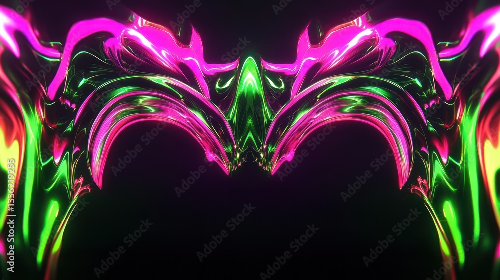 Poster abstract flowing neon shapes and forms with vibrant colors