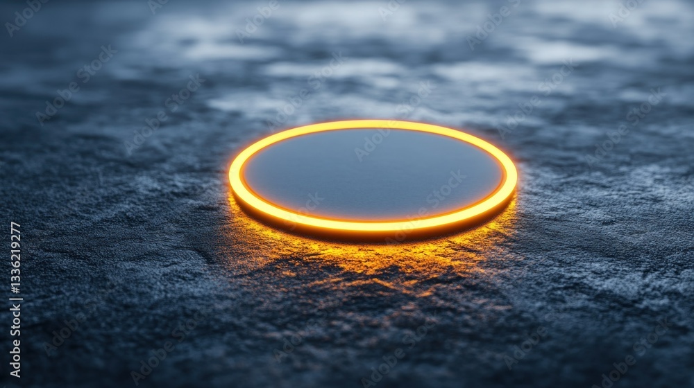 Aufkleber a circular lit platform sits on a textured dark surface