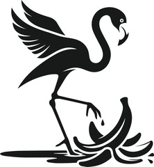 Fototapeta premium black and white flamingo slipping on a banana peel