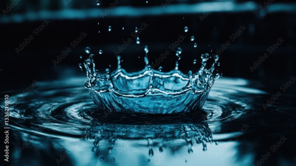 Poster a dramatic image of water splash creating crown shape