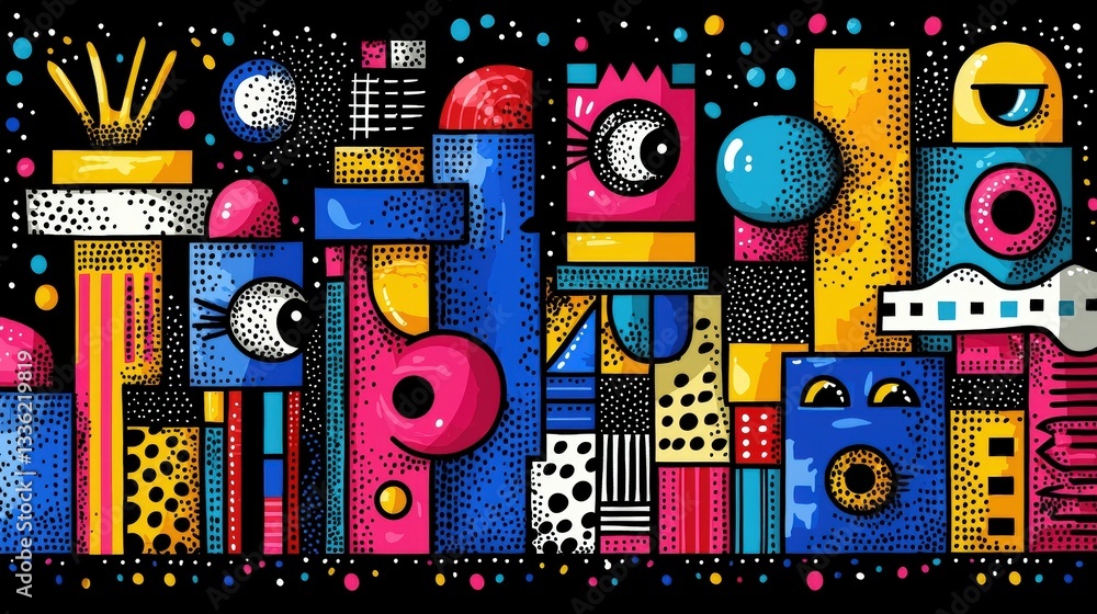 Aufkleber abstract colorful shapes with eyes and patterns in vibrant modern digital artwork