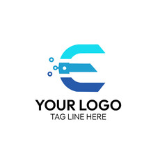 "Modern E Letter Logo – Digital Connection and Speed Concept"