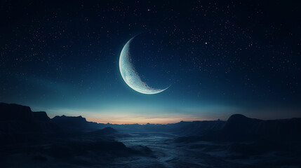 darkness of a new moon night sky is subtly illuminated by a faint glimmer of starlight creating a mysterious and atmospheric scene Wallpaper Desktop