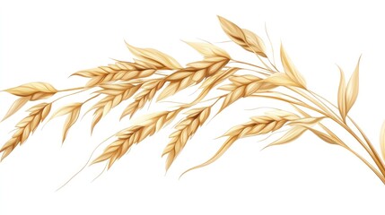 Golden wheat stalks gently swaying against a clean white background, symbolizing harvest and abundance