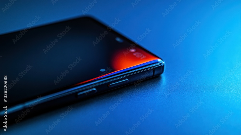 Poster Close up image showing side of modern smartphone device