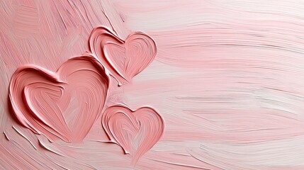 Digital illustration of three pink hearts on a pink background. the hearts are arranged in a triangular formation, with the largest heart in the center and two smaller hearts on either side.