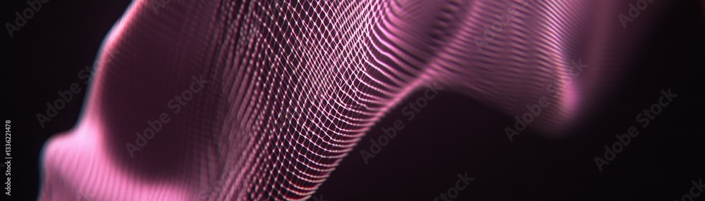 Poster Abstract rendering of pink wavy lines and dark background detail