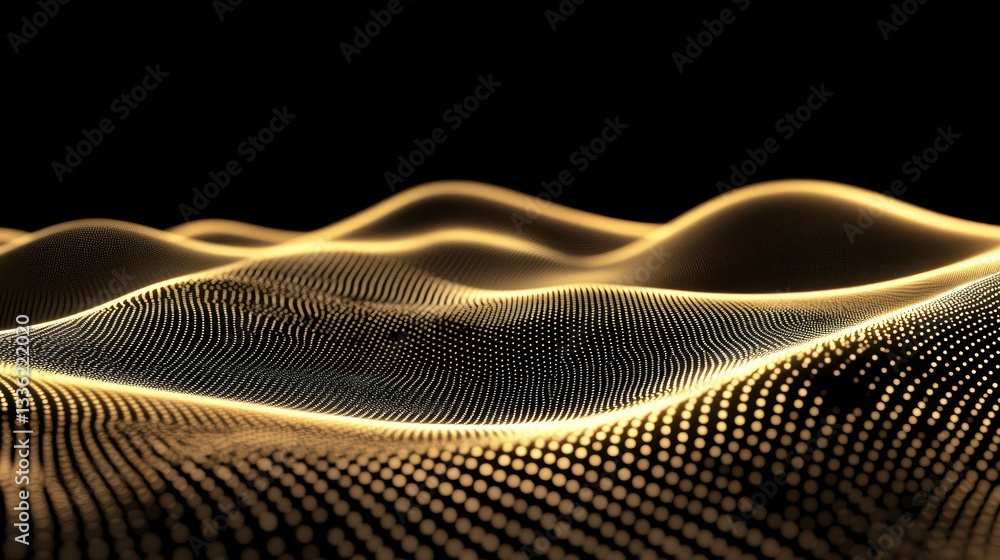 Poster A golden glowing particle field forms dynamic rolling landscape shapes