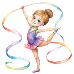 Obraz premium Girls playing gymnastics Olympic Games Watercolor Minimal Clipart
