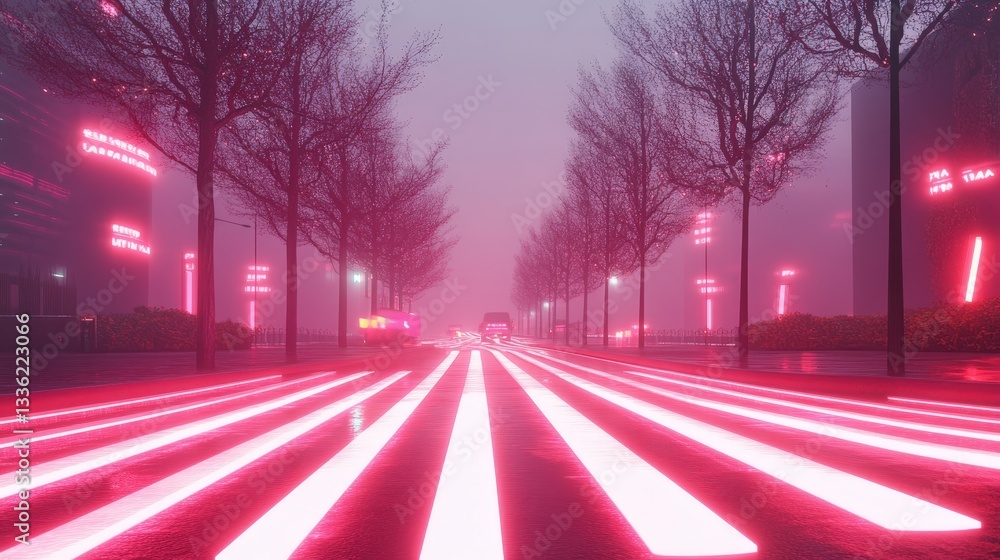 Aufkleber a zebra crossing with glowing led strips, dynamically adjusting to weather and traffic conditions in