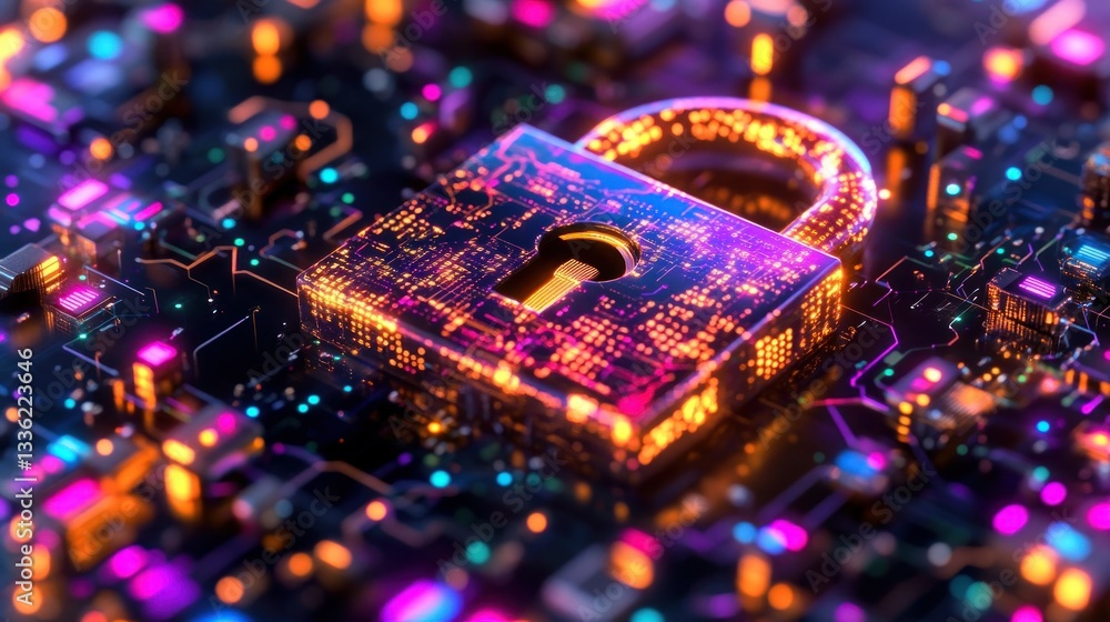 Poster Illuminated digital padlock representing data security and information protection