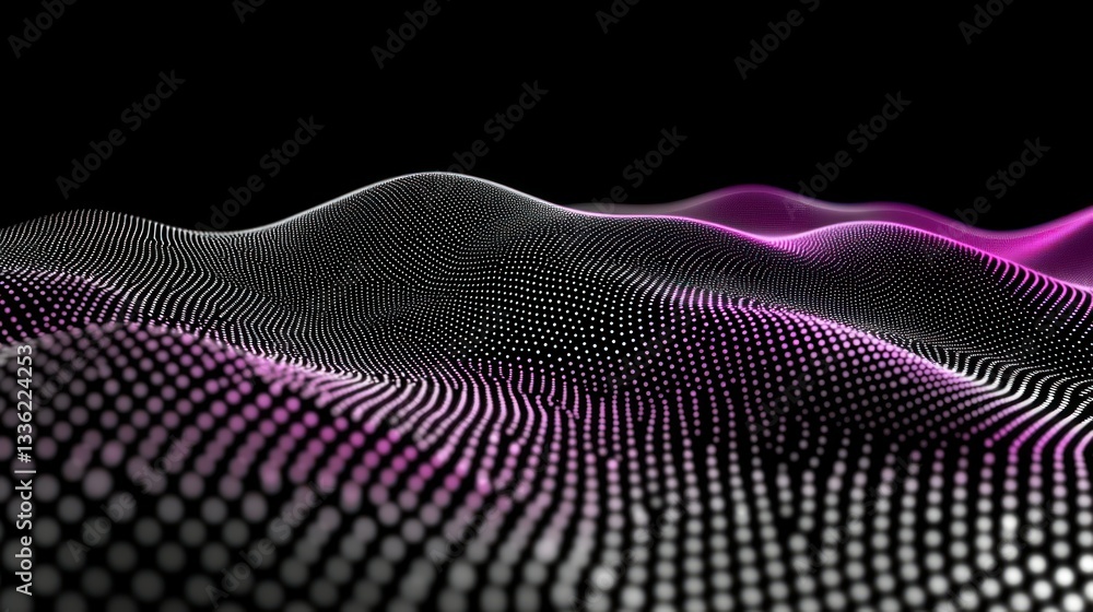 Poster Abstract digital illustration of a wavy three dimensional dot pattern