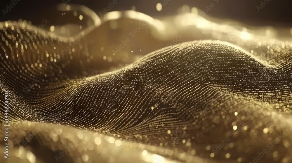 Poster abstract gold glittery landscape with waving lines and tiny points