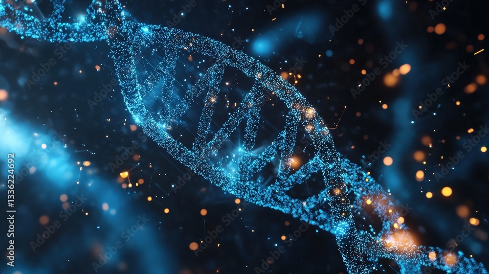 Poster an advanced ai system projects a dynamic dna sequence in mid-air, assisting geneticists in decoding 
