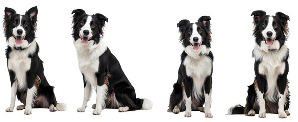 [Transparent Background PNG]Four Border Collie Dogs Studio Portrait