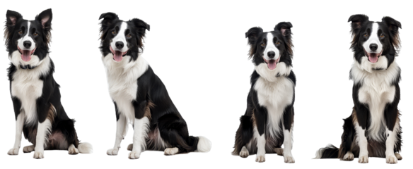 [Transparent Background PNG]Four Border Collie Dogs Studio Portrait