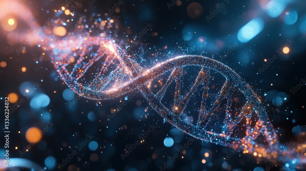Poster an advanced ai system projects a dynamic dna sequence in mid-air, assisting geneticists in decoding 