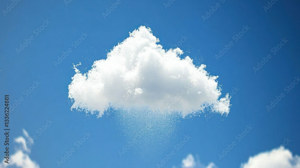 Poster a white cloud is raining down small sparkling particles in the sky