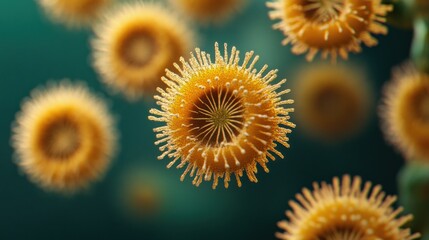 Microscopic orange sphere shapes are viewed in this medical imagery