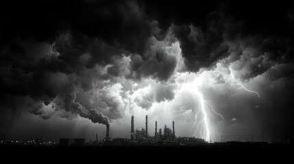 Fototapeta premium Industrial Plant Under Stormy Sky