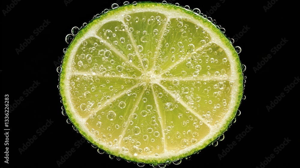 Poster A vibrant lime slice surrounded by refreshing sparkling bubbles