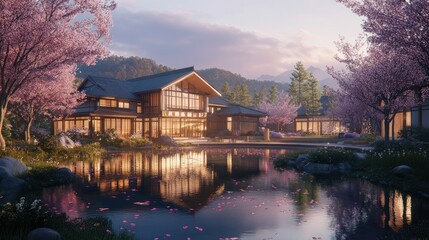 Obraz premium Serene Mountainside Residence: A Japanese-Inspired Architectural Marvel