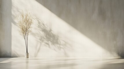 Minimalist Interior with Dried Plant and Soft Shadows on Wall