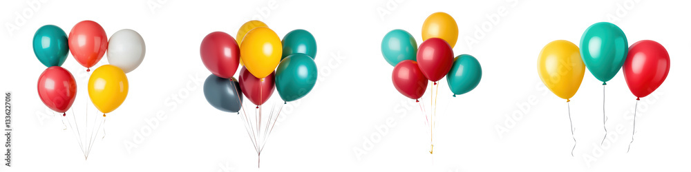 Poster a joyful array of vibrant inflated balloons in various colors ready to add a celebratory atmosphere 