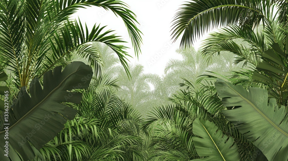 Poster lush green tropical foliage creating an ethereal and inviting view