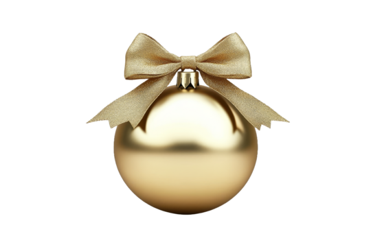 [Transparent Background PNG]Golden Christmas Ornament with Bow