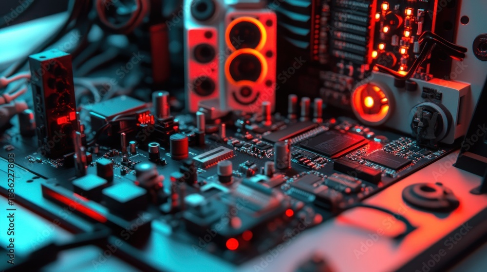 Poster A detailed view shows a glowing circuit board in a computer