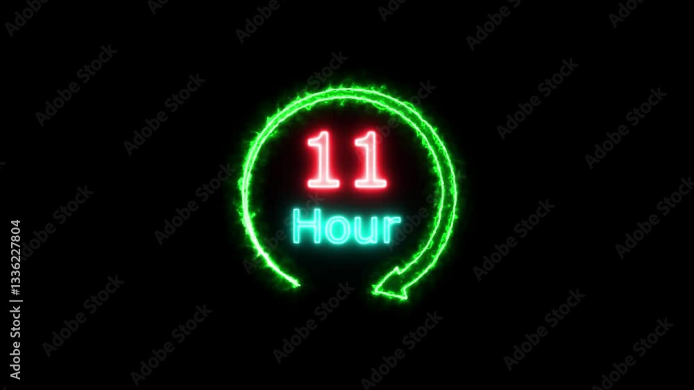 Poster 1 day countdown timer animation, 0-24 counting up hours neon number neon countdown timer from 0 to 2
