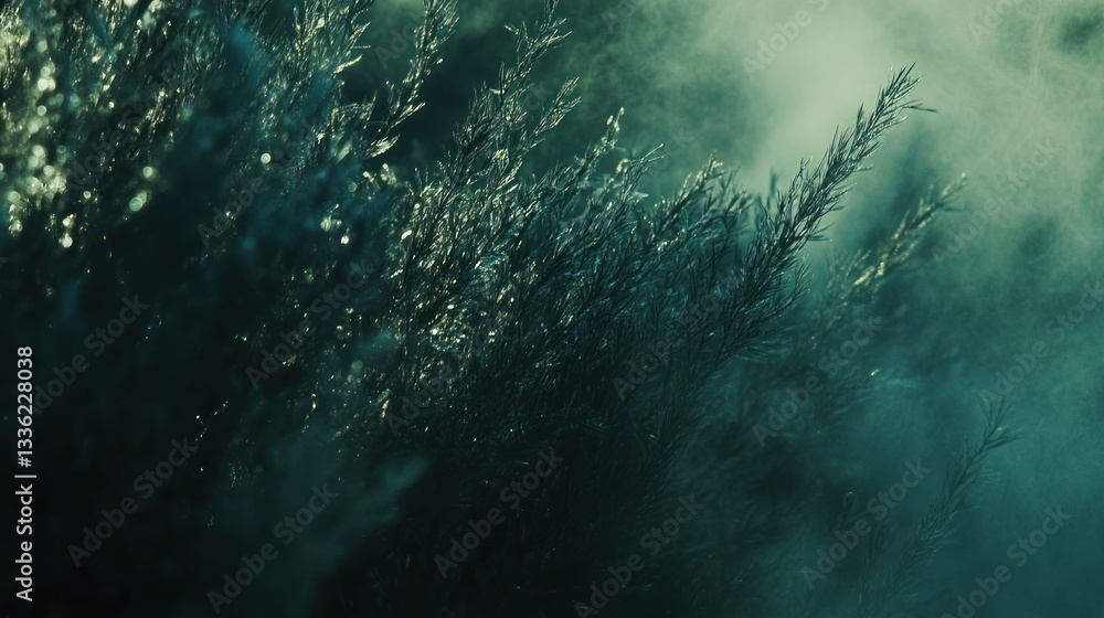 Poster branches of a leafy tree in the misty atmospheric light