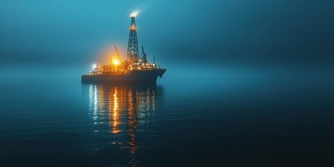 Fototapeta premium High-tech drillship anchored in calm waters, showcasing advanced marine technology and serene oceanic beauty.