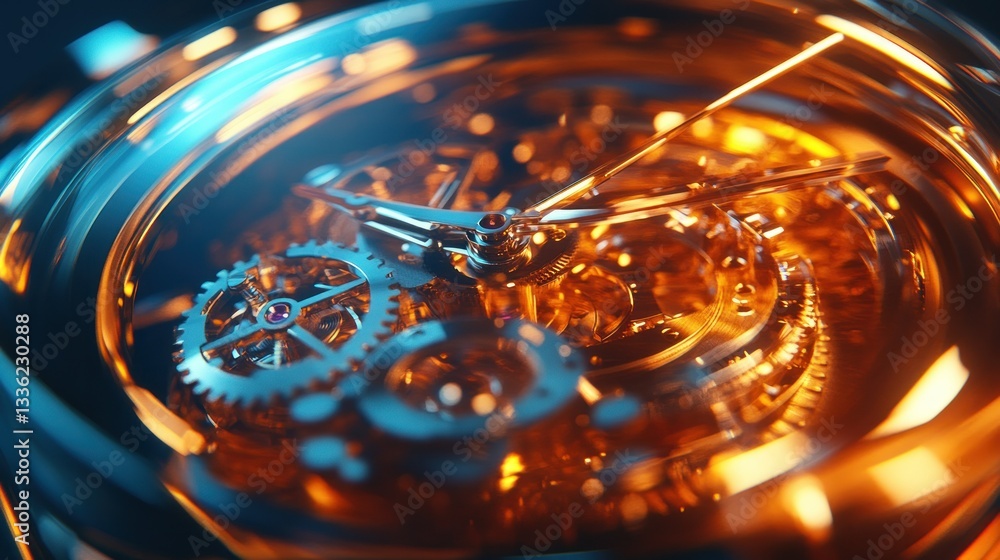 Poster close up view of a luxurious golden timepiece mechanism