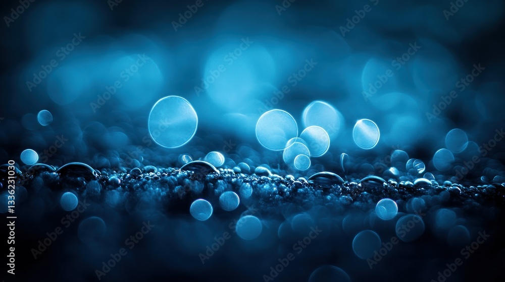 Poster blue water drops and bubbles creating a soft atmospheric background