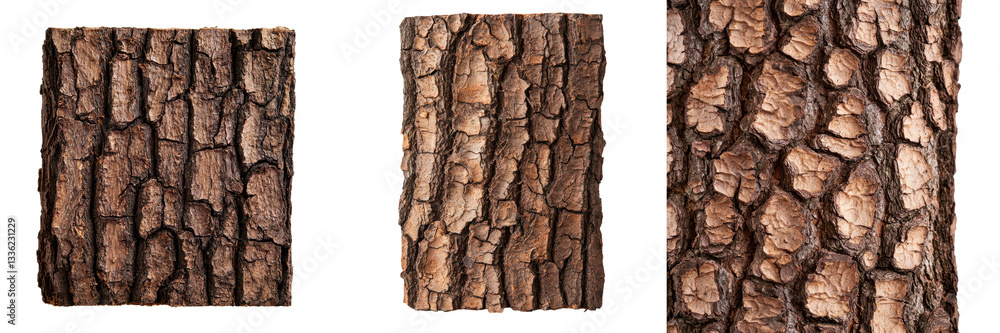 Poster detailed view of the intricate and weathered bark pattern on the exterior of a mature tree trunk in 
