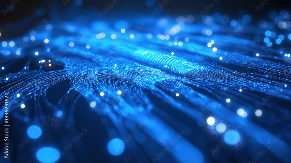 Aufkleber a seamless abstract digital network connection in blue, illustrating the flow of data