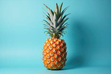Fresh pineapple on blue background, studio shot, vibrant color, healthy food concept.