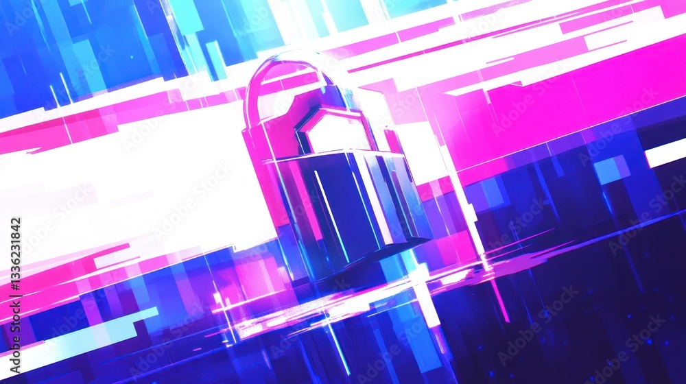 Poster An abstract design with a lock shape and geometric elements