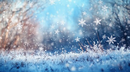 Obraz premium Snowflakes drift down in a soft and delicate dance, gently embracing the earth and creating a tranquil, serene winter scene