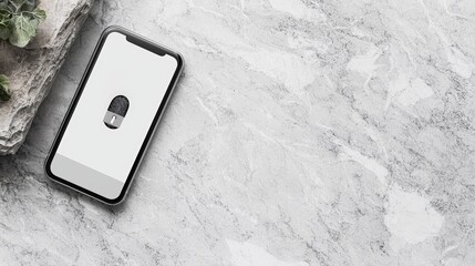 A fingerprint scanner on a banking app phone, secure lock icon, copy space on the left,