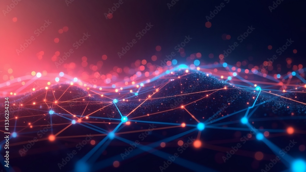 Poster a futuristic digital network with glowing connections and data streams, abstract background. this re
