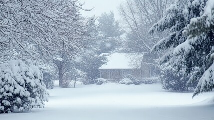 Naklejka premium The falling snow embraces everything it touches, creating a soft blanket of white that transforms the world into a peaceful, serene winter landscape.