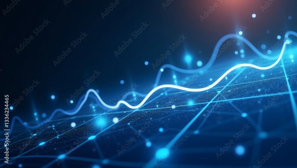 Poster Abstract digital image with a glowing line graph, representing data and technological growth