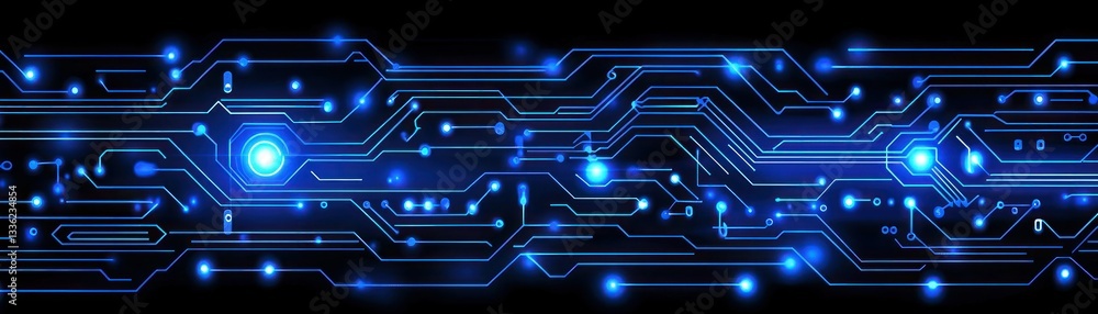Poster futuristic glowing blue circuit board lines with technological design